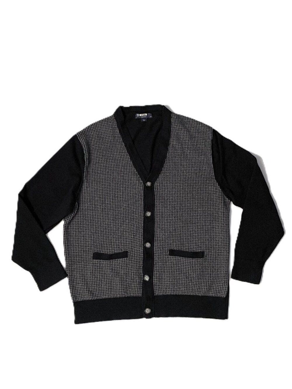 Cremieux Cardigan Sweater Mens XL Cotton Cashmere Houndstooth Button Preppy
